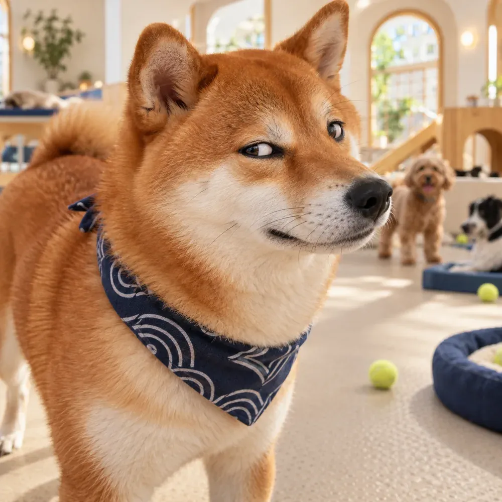 A shiba inu giving the camera a suspicious side-eye